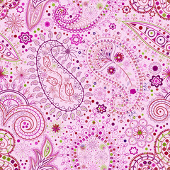 Vintage floral motif ethnic seamless background.