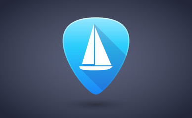 Blue guitar pick icon with a ship