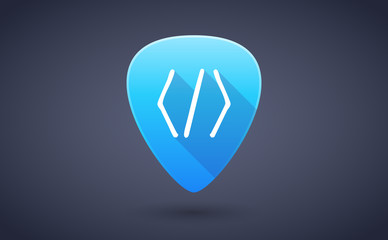 Blue guitar pick icon with a code sign