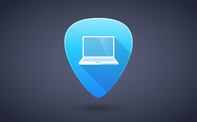 Blue guitar pick icon with a laptop