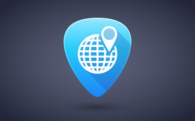 Blue guitar pick icon with a world globe