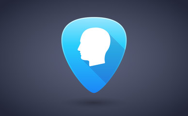 Blue guitar pick icon with a male head