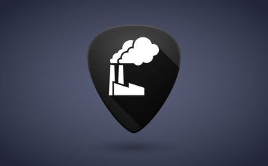 Black guitar pick icon with a factory