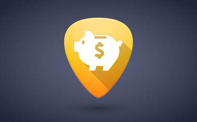 Yellow guitar pick icon with a piggy bank