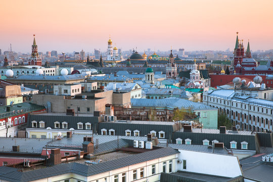 Sunset view over center of Moscow, Russia.