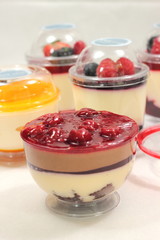  dessert glass cup with fruits and chocolate mousse