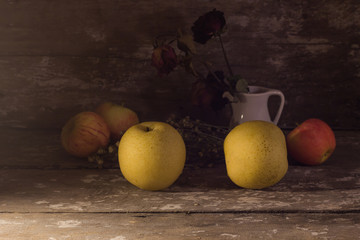 Still Life vitamins, fruits pears 