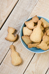 Blue plate with tasty cookies in the form of figurines 