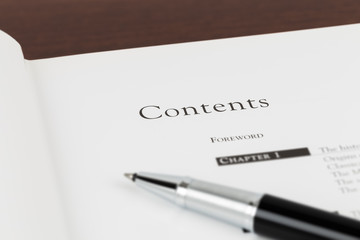 Table of content page with pen