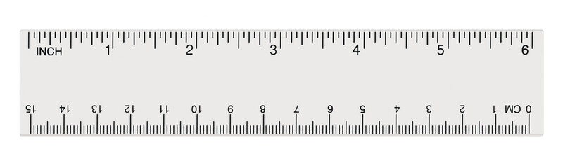 White transparent ruler, isolated inch centimetre, centimeters
