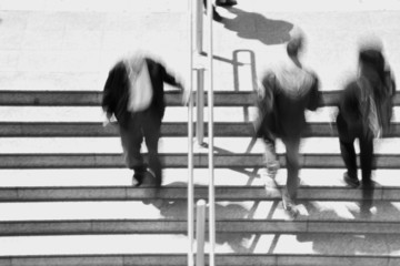 people stairway blur