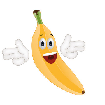 Funny banana cartoon illustration with hands and eyes