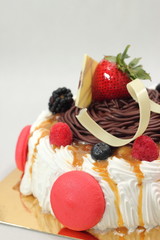  whole  cream cake on white background.