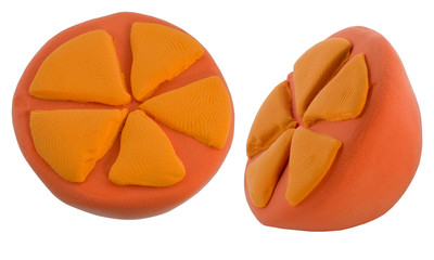 Set of Half of orange fruit made from plasticine on white
