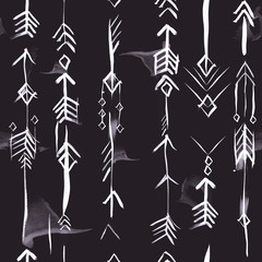 Ethnic arrows seamless pattern with watercolor brushstrokes