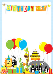 Naklejka premium Birthday party invitation with funny wild animals 