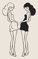 sexy girl monochrome reflection. Yin and yang. 2