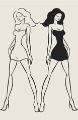 sexy girl monochrome reflection. Yin and yang. 4