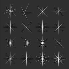Set of sparkles star on black background