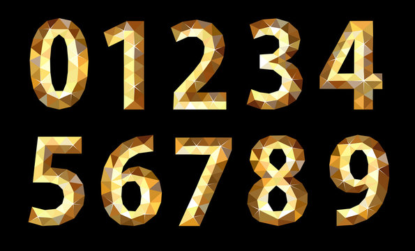 set polygonal low poly numbers gold glitter expensive