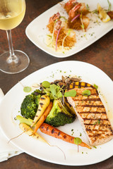 grilled Pacific Coast salmon with grilled vegetables