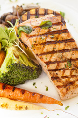 grilled Pacific Coast salmon with grilled vegetables