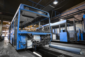 bus frame structure during the renovation of the repair shop