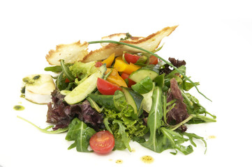 salad vegetables and goat cheese on a white background