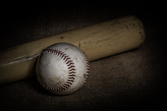 Baseball and Bat on Burlap