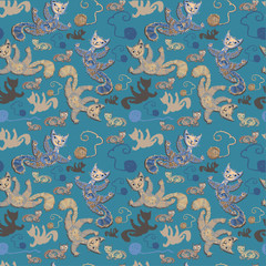 Fototapeta na wymiar Seamless pattern with cheerful cats.