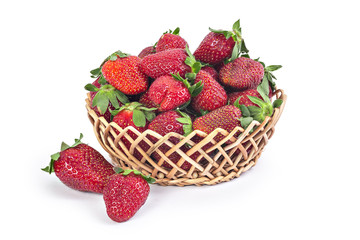 Basket of fresh organic strawberries isolated on white