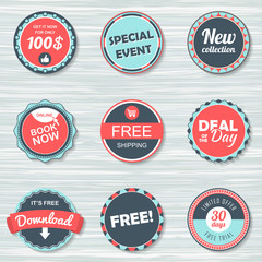 Obraz premium Vintage labels set: free, download, new, book now, online