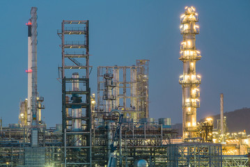 Oil petrochemical plant in night time