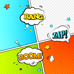 High detail vector mock-up of comic book page and speech bubbles