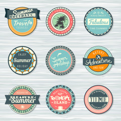 Summer holidays, travel, vacation adventure labels template set