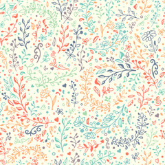 Vector seamless floral pattern. Hand draw, doodles.