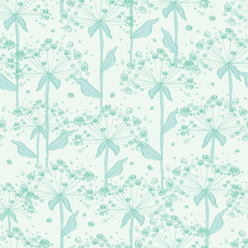 vector summer line art dandelions seamless pattern background
