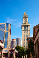 Fototapeta na wymiar Boston Clock tower Custom House Quincy Market