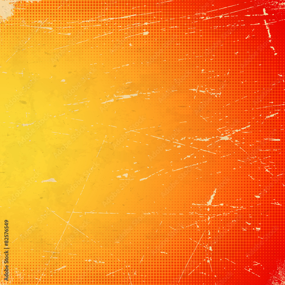 Poster old orange scratched card with halftone gradient