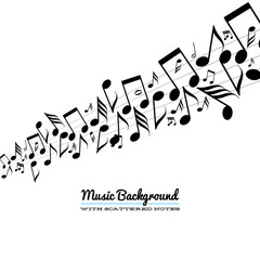 Messy scattered music notes on stave