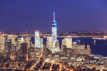 View of the Freedom Tower and Downtown Manhattan skyline