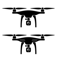 vector rc drone quadcopter with camera black symbol - obrazy, fototapety, plakaty