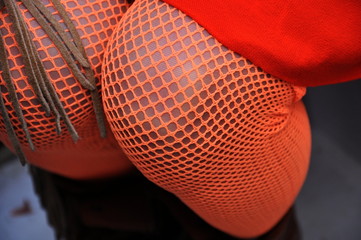 Legs in fishnet stockings