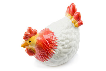 cute decorative ceramic hen isolated on white