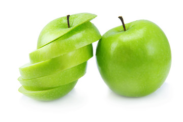 Sliced green apple isolated on a white background.