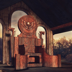 Fototapeta Baśniowy celtycki tron z głowami smoka obraz