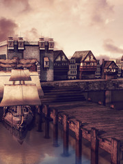 Średniowieczne doki i statek