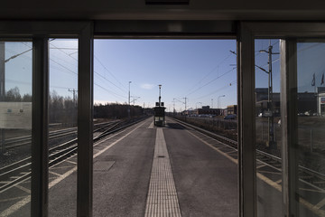 This is a view when entering a platform for trains. 