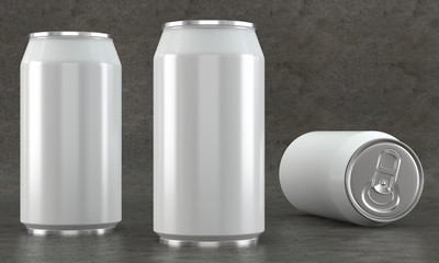 White beverage can mockups on concrete background