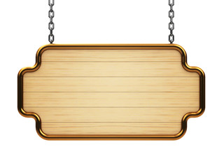 Wooden signboard on chain